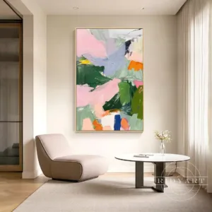 Mhemyo Abstract Handmade Painting Textured Pink And Green Canvas Wall Art Hand Painted Canvas Painting Textured Canvas Art