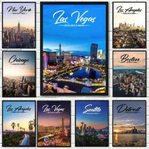 American City Travel Poster Prints For Living Room Home Decor Los Angeles New York Chicago Landscape Canvas Painting Wall Art