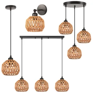 1/3 Heads Hemp Rope Woven Pendant Light Shade Vintage Industrial Rattan Hanging Lamp Boho Ceiling Chandelier Lighting Fixtures