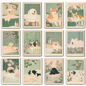 1pc Toy Poodle for Bathtub Canvas Wall Painting Print Poster Corgi Decorative Painting Mural Modern Bathroom Room Decor Unframed