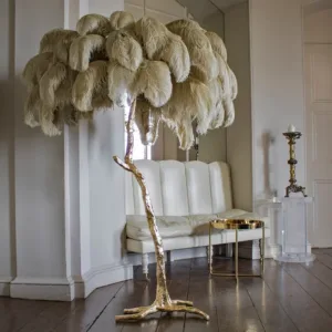 Room Vibe Corner Rgb Luxury Modern Nordic Led Standing Arc Trees Light For Home Ostrich Feather Floor Lamp