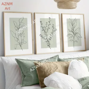 1/3Pcs Green Pink Sage Flower Wall Art Prints Botanical Modern Art Canvas Posters Neutral Floral Wall Decor Gallery Wall Decor