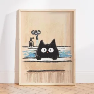 Retro Cute Cartoon Black Cat Dog in The Bathroom Toilet Print Canvas Painting Wall Art Poster Picture Home Decor Mural Cuadros