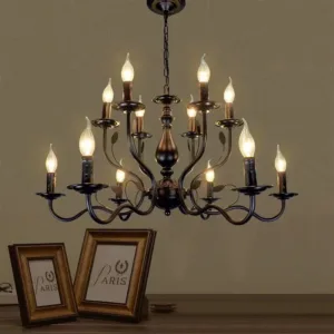 American Retro Cafe Pendant Light Dining Room Black Metal Ceiling Chandelier Industrial Candle E14 Chandelier Lighting