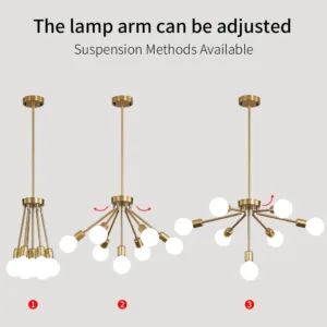Modern Golden Industrial Chandelier Indoor Adjustable Pendant Light LED Droplight For Dining Bedroom Parlor Kitchen Hanging Lamp