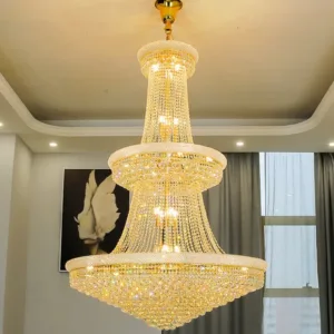 Luxury Living Room Crystal Chandelier Staircase European-Style Large Chrome Chandelier Hotel Lobby Villa High Ceiling Lighting