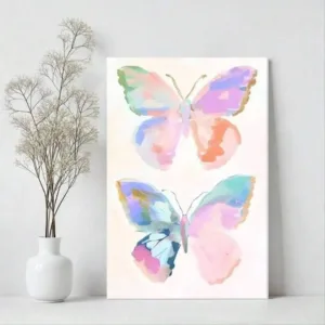Framed Art, Two Pastel Butterflies Art Print Canvas Poster Painting Wall Decor, Ideal Gift For Bedroom Living Room Hallway