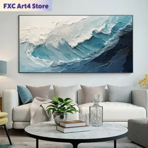 Frameless Large Ocean Wave Handmade Oil Painting On Canvas Large Wall Art Abstract Minimalist Painting Blue Sea Wall Art Living