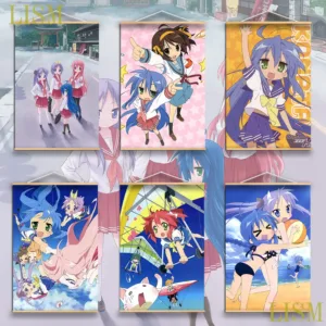 Lucky Star^Izumi Konata Anime Poster Scroll Game Poster Fashion Home Decor Art Canvas with Solid Wood Hanging Scroll