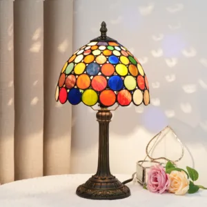 8 Inch Table Lamp Baroque Style Stained Glass Lampshades Vintage Desk Lamp Small Bedside Lamp Bedroom Living Room Office Reading