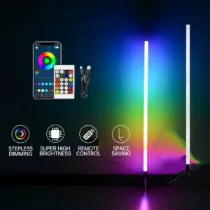 USB RGBIC Corner Floor Lamp 360° Color Changing Dimmable Ambient Lighting with Bluetooth App & Remote Control for Living Bedroom