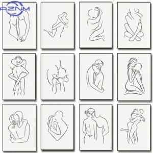 Minimalist Abstract Couple Line Art Poster Hug Romantic Anniversary Gift Love Prints Canvas Painting Wall Art Picture Room Decor
