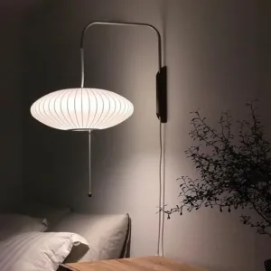 Japanese Style Silk Living Room Wall Lamp Modern and Simple Wire Controlled Switch Homestay Bedroom Bedside Wall Lamp
