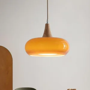 Vintage Adjustable Height Pendant Light with Glass Shade, E27 Screw Single Head Chandelier for Kitchen Island White/Orange