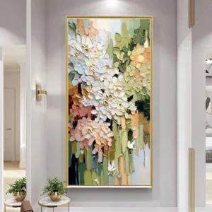 2D Flat Modern Abstract Floral Textured Canvas Prints Poster Large Vertical Neutral Sage Green & Blush Pink Art Print Home Decor