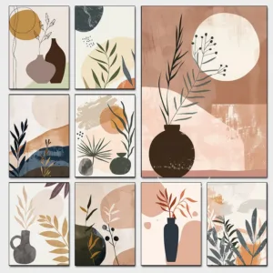 Abstract Flowers Botanical Posters Boho Line Neutral Flower Vase Prints Canvas Painting Girly Wall Art Pictures Home Room Decor
