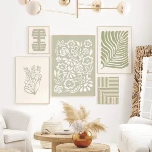 Sage Light Green Print Poster Bohemian Botanical Canvas Painting Nordic Minimalist Gallery Wall Art Home Bedroom Decoration