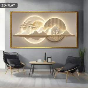 One Oversized Modern Abstract Gold Moon and Gable Art Piece - Minimalist Beige, Brown, Gold and White Canvas Poster, Suitable fo