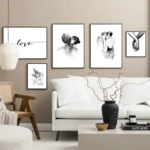 Nordic Black and White Hand In Hand Love Line Art Posters and Prints Canvas Painting Wall Art Picture for Couple's Bedroom Decor