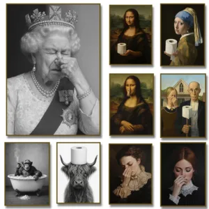 Funny Bathroom Victorian woman Portrait Poster Canvas Painting Prints Wall Art Picture Toilet Humor Amusing Gift Home Decor