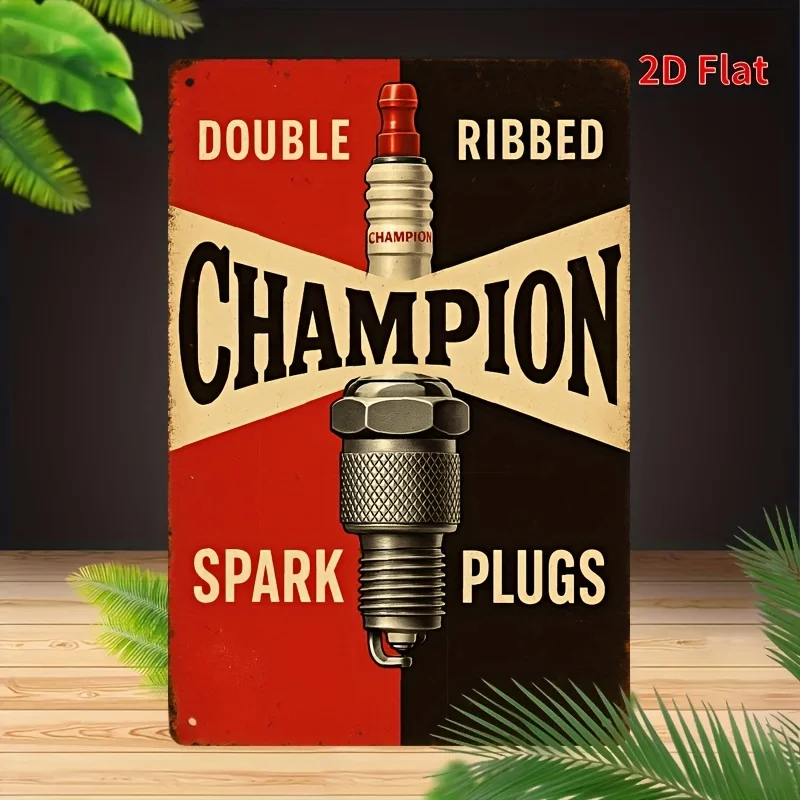 Tin Sign, Retro Metal Wall Art, Double Ribbed Design, Red & Black Color Scheme, for Home, Bar, Cafe, Garage Decor, Garage Wall