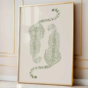 Sage Green Fashionable Cheetah Wall Printing,Apartment Decoration,University Dormitory Decoration,Frameless Canvas Painting
