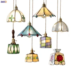 IWHD Colorful Glass Copper LED Pendant Lights Fixtures Kitchen Bedroom Living room Beside Loft Vintage Haning Lamp Edison Bulb