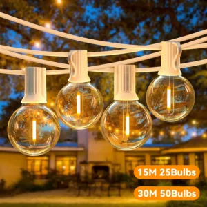 G40 LED Outdoor Light String 15M 30M White Garland Light String Shatterproof Bulbs 2200K Decor Lamp for Wedding Balcony Party Ba