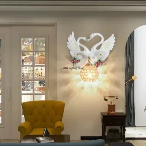 White Swan  Animal LED Decoration Creative Living Room TV Wall Bedroom Bedside Hallway Staircase European Crystal Lamp