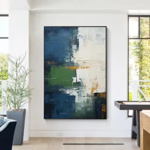 Brand Mhemyo Hand Painted Canvas Painting Navy Blue Abstract Emerald Green Wall Art Large Textured Sage Contemporary Wall Dec
