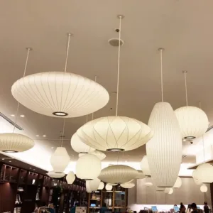 Modern Creative White Fabric Lantern LED Pendant Lamp Living Room Restaurant Bedroom Kitchen Hotel Chandelier Art Decor Lighting