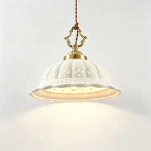Japanese Antique-Style Brass and Ceramic Restaurant Pendant Light, American Retro-Style Study Bedroom Bar Light