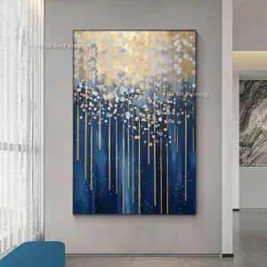 New Design Handmade Abstract Black Green Thick Canvas Wall Art Simple Blue Golden Oil Painting Gold Foil Artwork For Decor