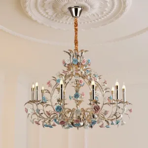 European Floral Design Chandelier Modern Rose Decorative Chandelier Lighting Nordic Living Room Ceramic Flower Chandelier