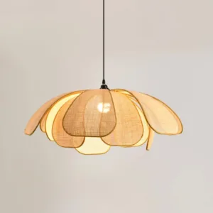 Retro Rural Hand-woven Natural Rattan Petal Chandelier Japanese-Southeast Asian Dining Room Bedroom Chandelier Artistic Atmosp