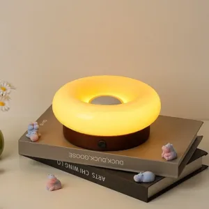 Cute Donut Touch Desk Lamp Bauhaus Design Bedroom Bedside Ambient Light Solid Wood Charging Lamps