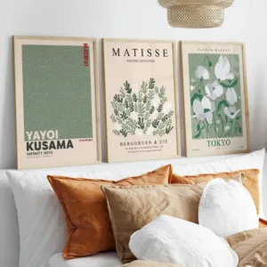 3pcs/Set Nordic Modern Sage Green Flower Market Matisse Yayoi Kusama Wall Art Canvas Painting Posters For Living Room Home Decor