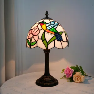 Modern Table Lamp, Hummingbird Style Stained Glass Lamp, 8 Inch Small Antique Lamp, for Bedside Nightstand Bedroom Living Room