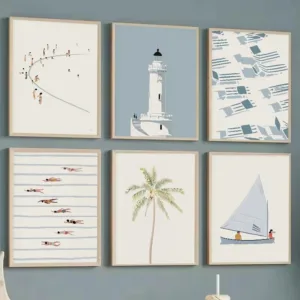 Minimalist Sailboat Swimming Pool Ocean Floral Wall Art Canvas Painting Posters and Prints Wall Pictures for Living Room Decor