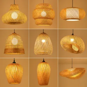 ZK50 LED Handmade Rattan Chandelier Round Straw Hat Bamboo Lamp Pastoral Vintage Restaurant Chandelie Light for Cafe Bar E27 E26