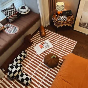 VIKAMA Scandinavian Style Striped Facecloth Carpet Brown And White Simple Design Living Room Sofa Area Home Decoration