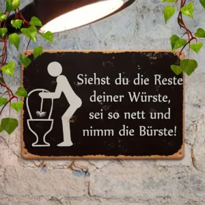 2D Flat, 1pc Funny German Bathroom Sign - Vintage Toilet Decor Plaque with Flush Graphic- Rust-Proof Metal Wall Art for Man Cave