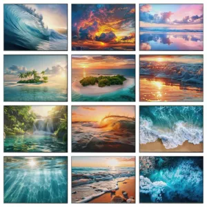 Nature Landscape Poster Modern Nordic Blue Sky Sea Beach Ocean View Canvas Painting Print Wall Art Pictures Room Home Decor Gift
