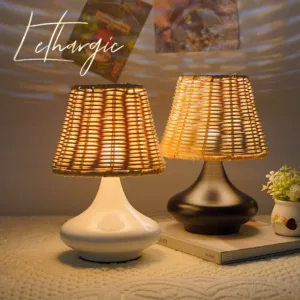 Led Table Lamp Hand-woven Bamboo Lampshade Bedside Lamp Boho Iron Base USB Stepless Dimmable Desk Light for Bedroom Living Room