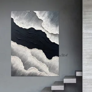Hand Drawing Abstract Black And White Textured Ocean Wave Knife Picture Acanvas Acrylic Painting Large Size Porch Decor Set