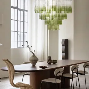 Texture Glass Chandeliers Transparent Gradient Green Italian Design Vintage Home Hanging Lamps for Ceiling Living Room Lustre