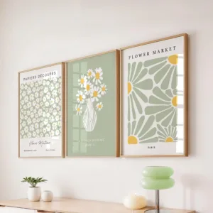 Sage Green Prints Set of 3 Sage Daisy Wall Art Matisse Poster Paris Flower Market Living Room Art Preppy Pastel Bedroom Wall Art