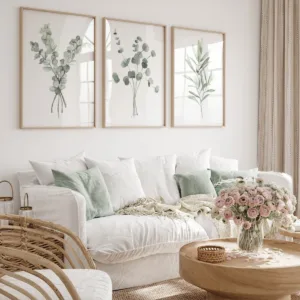 3pcs/set Green Eucalyptus Olive Branch Canvas Prints Poster Modern Minimalism Botanical Abstract Art Prints Wall Art Home Decor