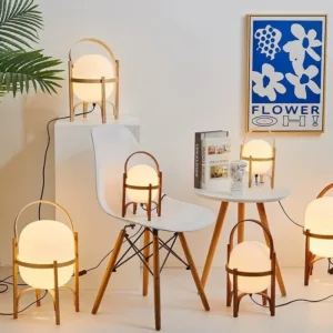 Modern Japan Design Walnut Wood LED Floor Table Lamp Creative House Decorative Lighting Study Living Room Bedroom Bedside Lamp