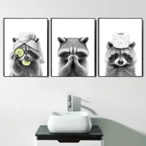 Cat Giraffe Dog Elephant Toilet Paper Bathtub Funny Bathroom Canvas Painting Wall Art Shower Room Home Decoration